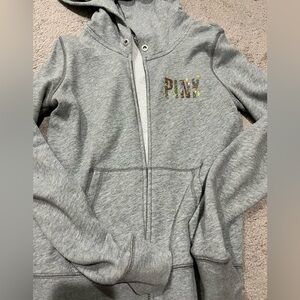 Victoria's Secret PINK Gray Hoodie with Iridescent Sequin Logo